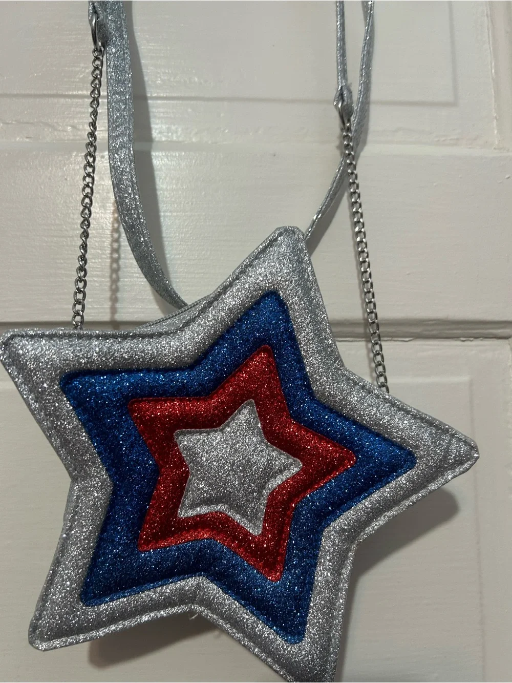 Claire's Silver Blue Red Glitter Star Crossbody Purse